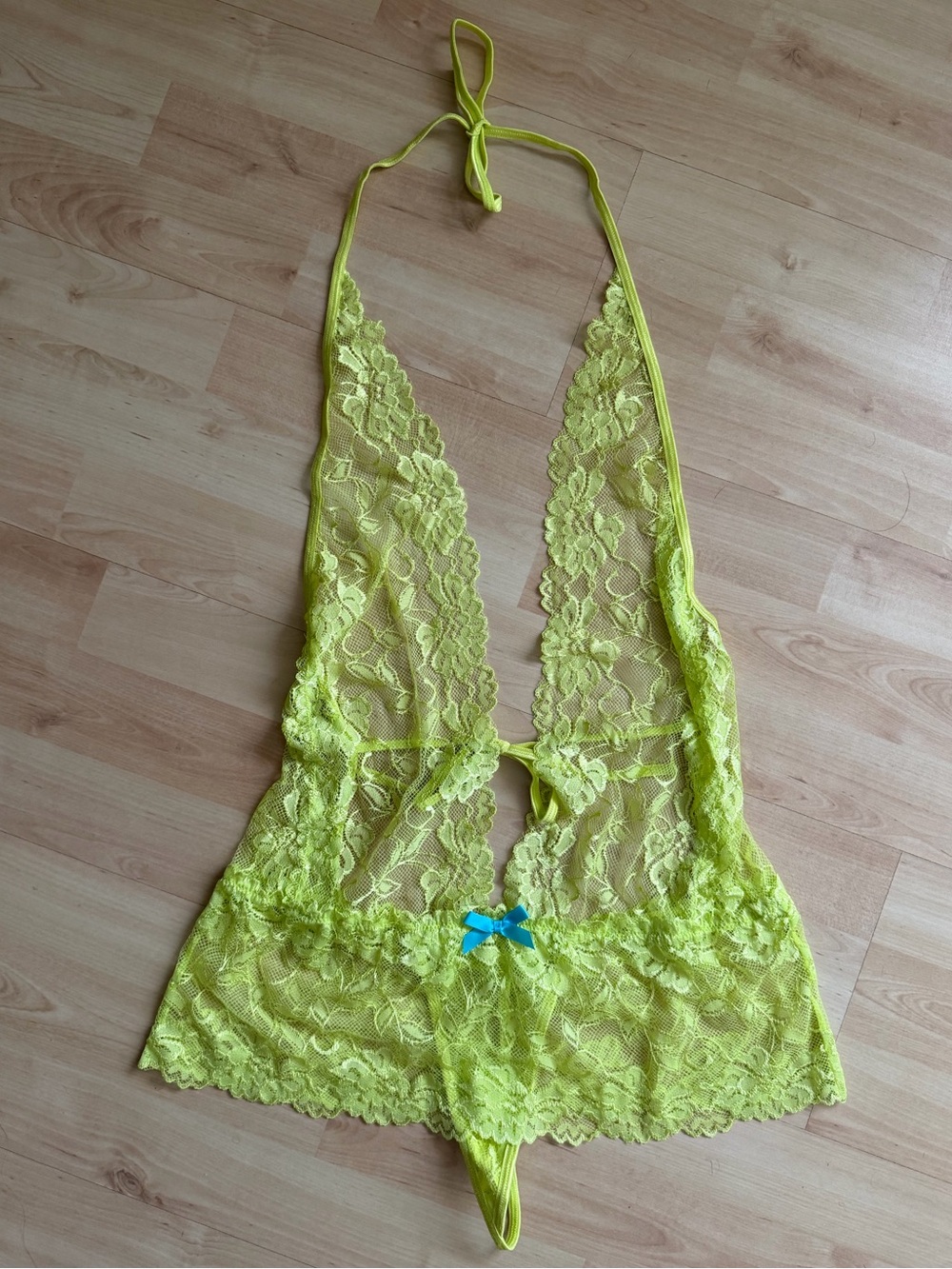 Yandy Sunny Skies Neon Yellow Lace Halter Chemise Bodysuit